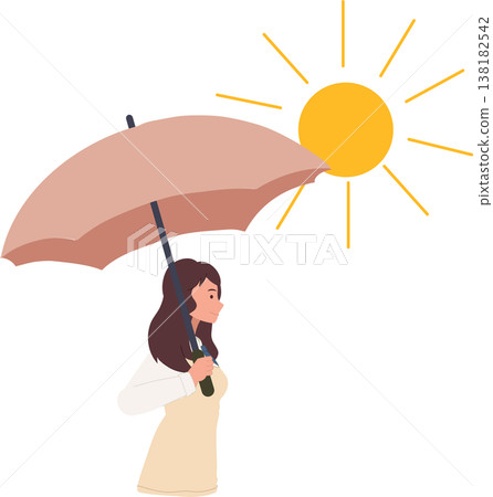 young woman holding umbrella under bright sun outdoors during summer day, illustrating heat protection and sun safety young woman holding umbrella under bright sun outdoors during summer day, illustrating heat protection and sun safety 138182542