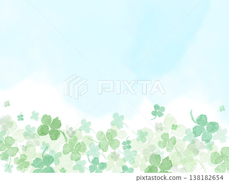 Watercolor clover and blue sky spring background - Lucky, eco-friendly, message card material 138182654
