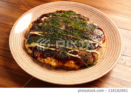 Okonomiyaki, home cooking, presentation, plate 138182661