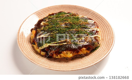Okonomiyaki, home cooking, presentation, plate 138182668