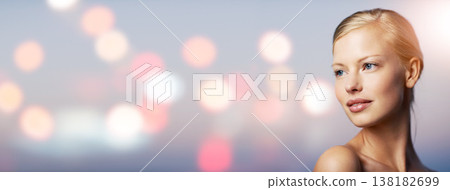 Beauty, overlay and face of woman with mockup space for advertising, makeup promotion and banner. Skincare, dermatology and person with cosmetics, glamour or glow on double exposure background Beauty, overlay and face of woman with mockup space for advertising, makeup promotion and banner. Skincare, dermatology and person with cosmetics, glamour or glow on double exposure background 138182699
