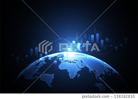 Business trading candle stick graph chart of stock market investment with global background design. Bullish point, Trend of graph. Vector illustration Business trading candle stick graph chart of stock market investment with global background design. Bullish point, Trend of graph. Vector illustration 138182810