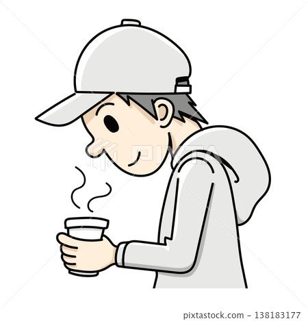 一名男子手持飲料(手繪,半身像) 一名男子手持飲料(手繪,半身像) 138183177