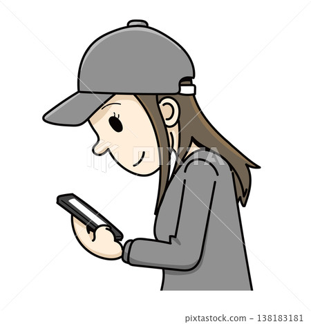 一位女士正在看她的智慧型手機（手繪，半身像） 138183181