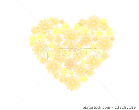 A heart-shaped wreath made with watercolor-style yellow flowers. A heart-shaped wreath made with watercolor-style yellow flowers. 138183189