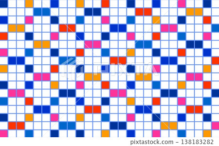 Geometric pattern, square, white background, blue, orange 138183282