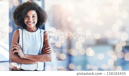 Black woman, arms crossed and office portrait with a smile from business consultant work with mockup space. Confidence, entrepreneur and professional from New York happy from startup by window bokeh Black woman, arms crossed and office portrait with a smile from business consultant work with mockup space. Confidence, entrepreneur and professional from New York happy from startup by window bokeh 138183435