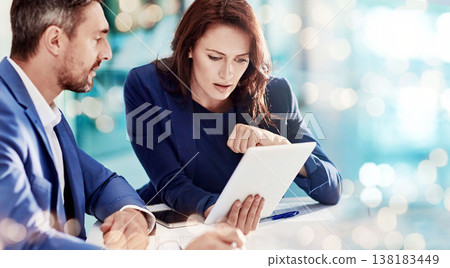 Brainstorming, business people and manager with employee, tablet and connection with investment, internet and planning. Staff, man or woman with technology, trading or stock market with online budget Brainstorming, business people and manager with employee, tablet and connection with investment, internet and planning. Staff, man or woman with technology, trading or stock market with online budget 138183449