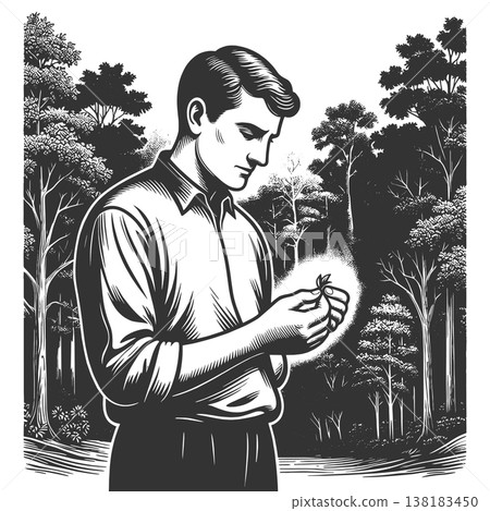 Man Holding Small Tree Seedling In Forest raster Man Holding Small Tree Seedling In Forest raster 138183450