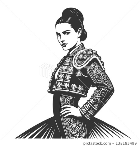 Woman Ornate Matador Costume raster illustration 138183499