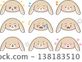 A set of comical expressions featuring a floppy-eared rabbit face icon (with outlines). 138183510