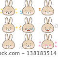 Brown rabbit face icon, comical expression set, with outlines. 138183514