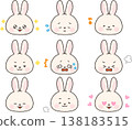 White rabbit face icon set with comical expressions (with outlines) 138183515