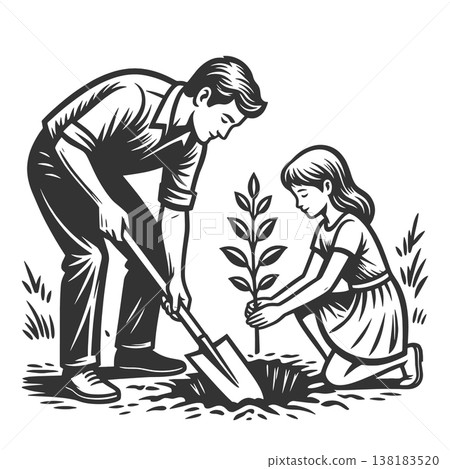 Father and Child Planting Tree Together raster Father and Child Planting Tree Together raster 138183520