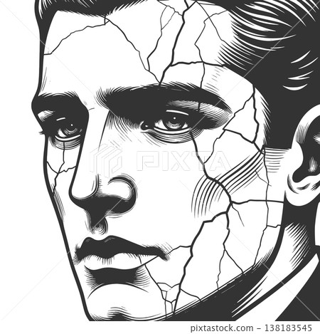 Cracked Human Face Symbolizing Mental Struggle Cracked Human Face Symbolizing Mental Struggle 138183545
