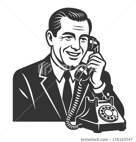 Vintage Businessman Talking on Telephone raster Vintage Businessman Talking on Telephone raster 138183547