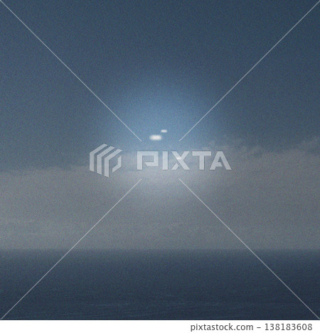 Ufo, alien or spaceship in the sky or clouds with science fiction, fantasy or conspiracy theory. Extraterrestrial, supernatural or surreal object for futuristic, mysterious and flying saucer in space 138183608