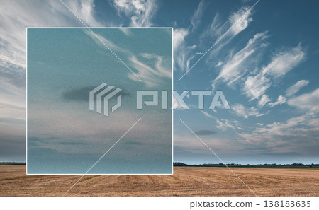 Ufo, spaceship in sky and alien on camera screen outdoor in nature or countryside. Evidence of extraterrestrial spacecraft, science fiction and recording surreal flying saucer on camcorder in clouds Ufo, spaceship in sky and alien on camera screen outdoor in nature or countryside. Evidence of extraterrestrial spacecraft, science fiction and recording surreal flying saucer on camcorder in clouds 138183635