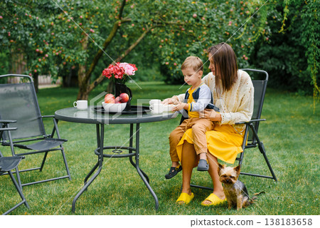 Mother With Child Relaxing Outdoors In Garden 138183658