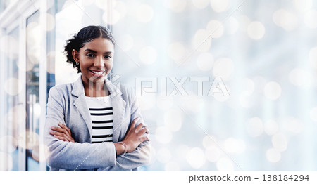Black woman, arms crossed and portrait with a smile from business consultant work with mockup space. Confidence, female entrepreneur and professional from New York happy from startup by window bokeh Black woman, arms crossed and portrait with a smile from business consultant work with mockup space. Confidence, female entrepreneur and professional from New York happy from startup by window bokeh 138184294