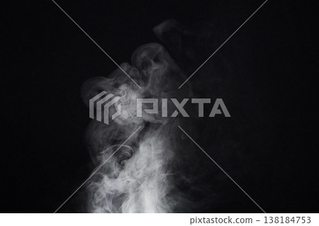 Smoke, dark background and mist, fog or gas on mockup space wallpaper. Cloud, smog and magic effect on black backdrop of steam with abstract texture, dry ice pattern or vapor of incense moving in air 138184753