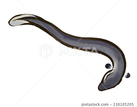 A watercolor-style illustration of an eel in a downward-facing pose, drawn with brushstrokes. 138185205
