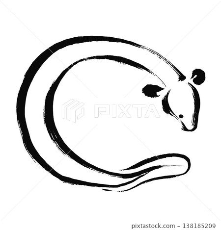 An illustration of an eel in a round pose, drawn with brushstrokes. An illustration of an eel in a round pose, drawn with brushstrokes. 138185209