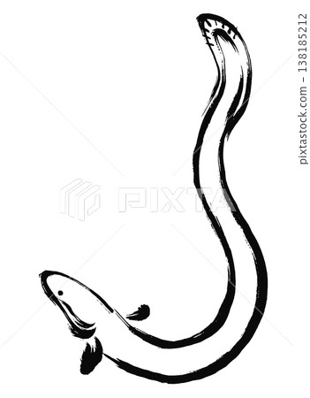 一幅鰻魚仰面朝天的插圖，以筆觸風格繪製。 138185212