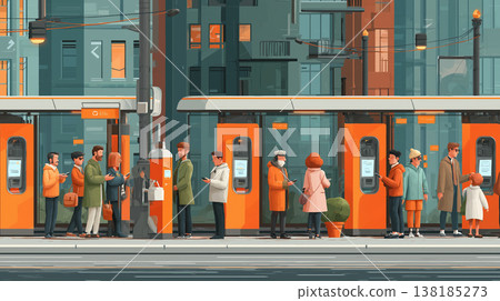 圖示：通勤途中，人們在智慧公車站使用智慧型手機。 138185273