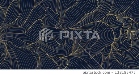 Luxury gold line floral pattern, elegant leaves and flowers, blue background. Vector illustration Japanese ornament, Art Deco, Nouveau style, modern vintage aesthetic, wedding invitations, perfume Luxury gold line floral pattern, elegant leaves and flowers, blue background. Vector illustration Japanese ornament, Art Deco, Nouveau style, modern vintage aesthetic, wedding invitations, perfume 138185475