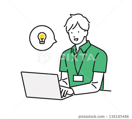Illustration material: A male caregiver who gets an idea while working at his desk. 138185486