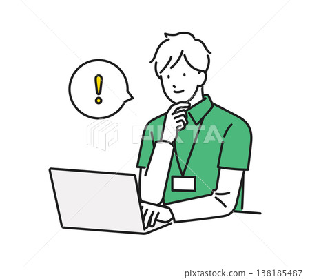 插畫素材:一位男性護理員在辦公桌前工作時突然有了個想法。 插畫素材:一位男性護理員在辦公桌前工作時突然有了個想法。 138185487