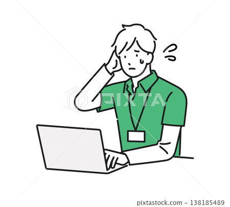 圖解素材：一位男性護理員在進行案頭工作時遇到困難。 138185489