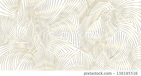 Luxury abstract wave pattern, elegant gold lines on white background. Modern vector design Japanese and Chinese elements, smooth curves, geometric shape, fluid water texture. Luxury abstract wave pattern, elegant gold lines on white background. Modern vector design Japanese and Chinese elements, smooth curves, geometric shape, fluid water texture. 138185516