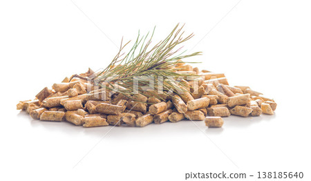 Pine Wood Pellets Pile With Pine Twig Biomass Fuel For Heating And Pet Bedding Pine Wood Pellets Pile With Pine Twig Biomass Fuel For Heating And Pet Bedding 138185640