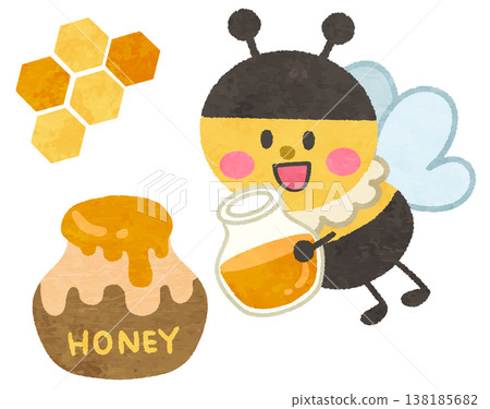 Cute bee and honey icon illustration 138185682