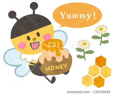 Cute bee and honey icon illustration 138185684