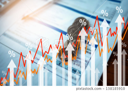 Coins, charts or stock market with trading, hologram or overlay for financial investment graphs. Background, money increase or inflation with finance, profit growth or economy info with stocks value Coins, charts or stock market with trading, hologram or overlay for financial investment graphs. Background, money increase or inflation with finance, profit growth or economy info with stocks value 138185910
