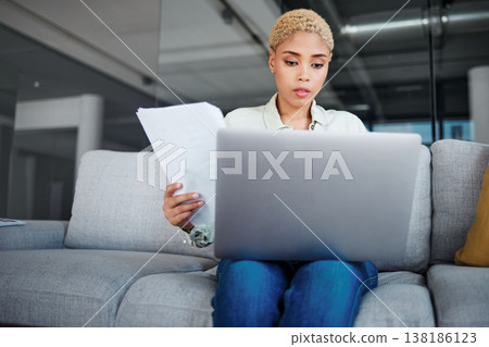 Home, inflation and woman with a laptop, document and bills with budget planning, investment and research. Person, paperwork or girl with a pc, tax or review financial profile with connection Home, inflation and woman with a laptop, document and bills with budget planning, investment and research. Person, paperwork or girl with a pc, tax or review financial profile with connection 138186123
