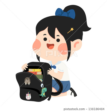 Girl Packing School Backpack with Books Girl Packing School Backpack with Books 138186484