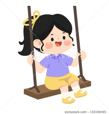 Girl Swinging on a Wooden Swing Girl Swinging on a Wooden Swing 138186485