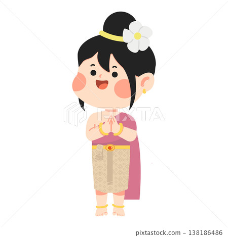 Thai Woman Greeting in Traditional Attire Wai 138186486