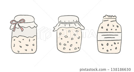 Hand drawn sourdough starter jars set. Rustic sketch style fermentation illustration with labels. Minimal neutral kitchen clipart for baking blogs, recipe cards, packaging, farmhouse decor. Vector. Hand drawn sourdough starter jars set. Rustic sketch style fermentation illustration with labels. Minimal neutral kitchen clipart for baking blogs, recipe cards, packaging, farmhouse decor. Vector. 138186630