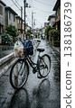 Bicycles getting wet in a sudden downpour 138186739