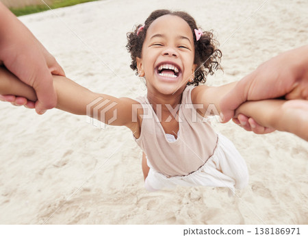 POV, parent spinning child in park and playing, laughing and spending family time together with smile. Summer weekend, hands of person and girl having fun in nature with happiness, love and support. POV, parent spinning child in park and playing, laughing and spending family time together with smile. Summer weekend, hands of person and girl having fun in nature with happiness, love and support. 138186971