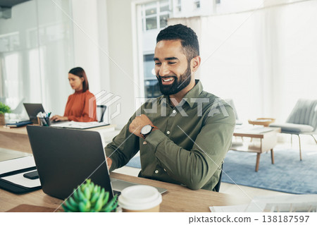 Businessman, smile and working on laptop in office, email or planning a proposal. Happy worker, sitting and reading a review or analyzing on computer, typing and insight for report, strategy and info Businessman, smile and working on laptop in office, email or planning a proposal. Happy worker, sitting and reading a review or analyzing on computer, typing and insight for report, strategy and info 138187597