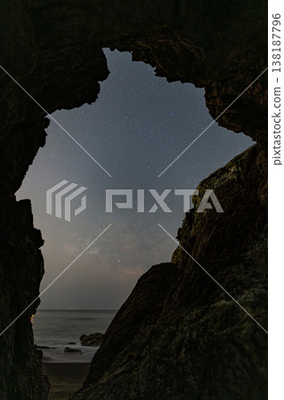 The beautiful Milky Way visible from a rock cave. 138187796