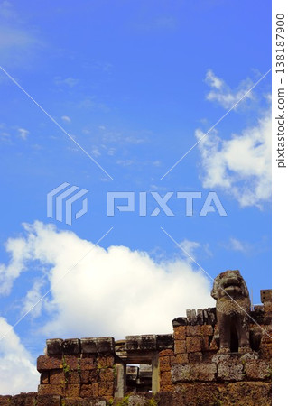 Angkor Archaeological Park: Lion statues of East Mebon and the blue sky Angkor Archaeological Park: Lion statues of East Mebon and the blue sky 138187900