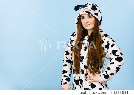 Woman wearing pajamas cartoon smiling 138188313