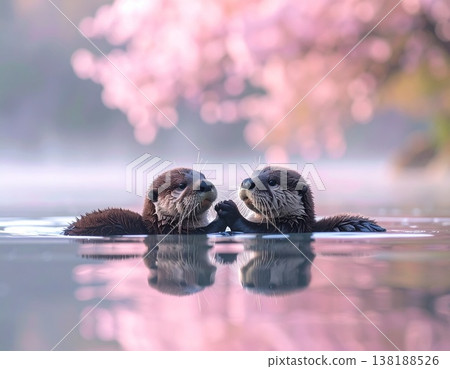 櫻花下的爪小水獺 138188526